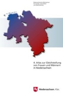 verkleinertes und quadratisch zugeschnittenes Titelblatt der Publikation "4. Atlas zur Gleichstellung von Frauen und Männern in Niedersachsen"