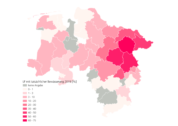 Landkarte Niedersachsen mit farblichen Makierungen zur Bewässerung