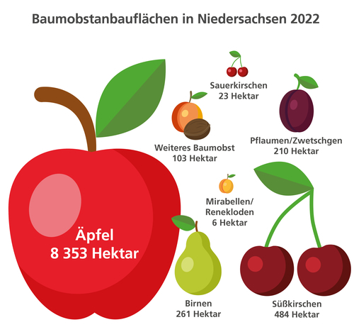 Baumobstanbauflächen in Niedersachsen 2022.