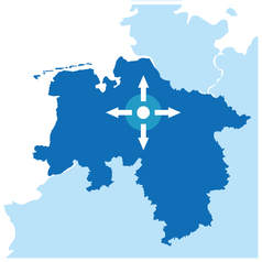 Karte Norddeutschlands, Niedersachsen ist farblich abgesetzt.