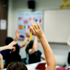 Im Unterricht melden sich mehrere Schülerinnen und Schüler.