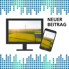 Auf einem Bildschirm und einem Smartphone sind verschiedene Felder und Windräder zu sehen.