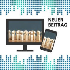 5. regionalisierte Bevölkerungsvorausberechnung Niedersachsens: Auf einem Bildschirm und einem Smartphone sind kleine Holzfiguren zusehen, die die niedersächsische Bevölkerung symbolisieren.