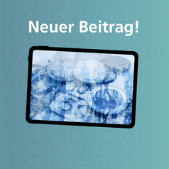 Auf dem Bildschirm sind stilisierte Euromünzen zu sehen.
