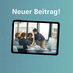 Führungs- und Aufsichtspositionen in Niedersachsen 2025: Auf einem Tablet sind mehrere Personen in einem Büro zu sehen.