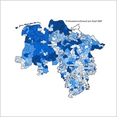 verkleinerte statistische Übersichtskarte des Landes Niedersachsen in unterschiedlichen Blautönen