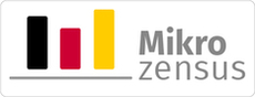 Mikrozensus Logo: drei Baloken in schwarz, rot, gelb